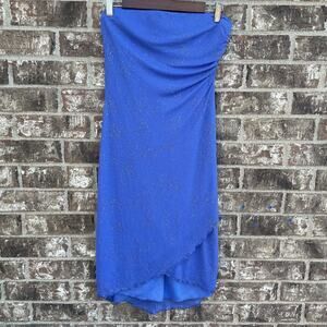 Dress Womens MD Blue Sparkle‎ Midi Tube Ruffle Fairy Mesh Stretch Y2K Strapless